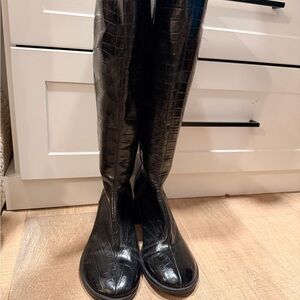 Zara Black Croc-Effect Heeled Boots